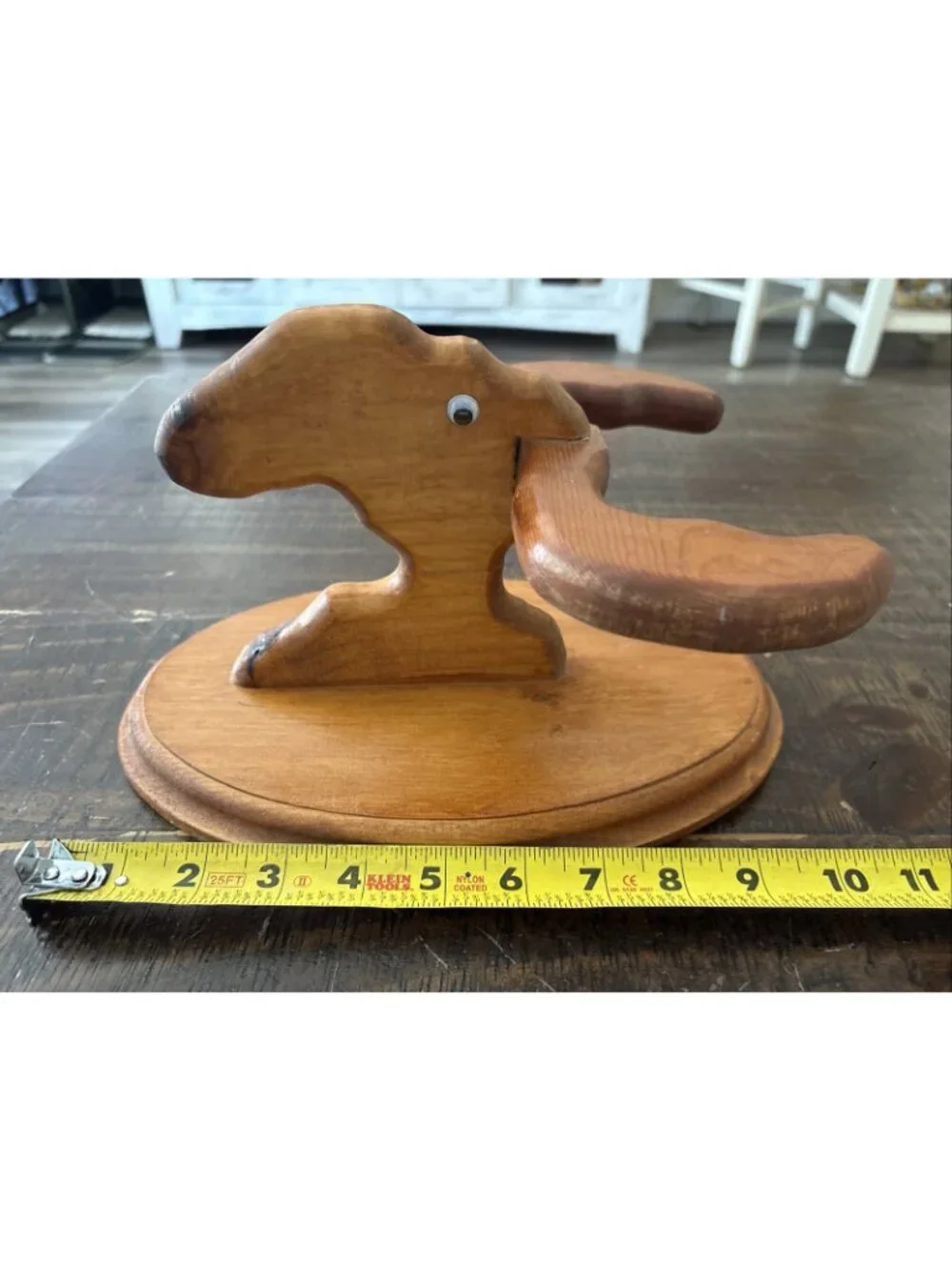 Vintage Wooden Moose Head Antlers Coat or Hat Rack for Cabin Woodland 10” x 7”